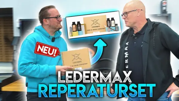 Alt-Text: Leder Reparaturset Video Anleitung zeigt Andreas Schwarzinger und Herwig Grabner von Ledermax
